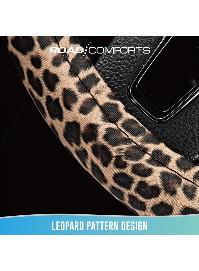 Road Comforts Leopard Steering Wheel Cover - Made with PVC Leather Cheetah Print - Anti-Slip, Universal Fit 14 1/2 inches to 15 inches - Brown - Image 4
