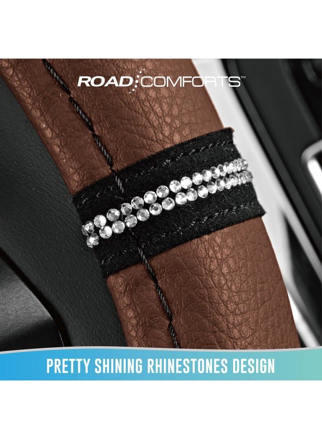 Road Comforts Leopard Steering Wheel Cover - Made with PVC Leather Cheetah Print - Anti-Slip, Universal Fit 14 1/2 inches to 15 inches - Brown - Image 5