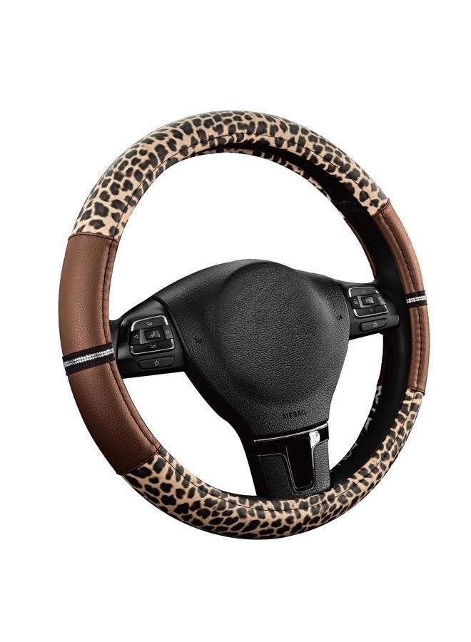 Road Comforts Leopard Steering Wheel Cover - Made with PVC Leather Cheetah Print - Anti-Slip, Universal Fit 14 1/2 inches to 15 inches - Brown - Image 2