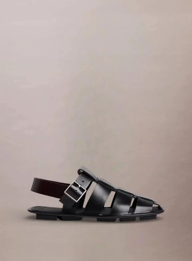 Smooth Leather Square Toe Fisherman Sandals