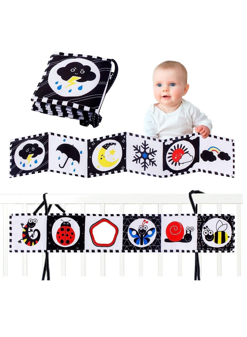 Soofam Infant Tummy Time Black and White High Contrast Baby Book Brain Development  Sensory Educational Gift For Infant Boys Girls,Baby Cloth Book With Shake Bell Ring Rattles Early Development Toy - Image 1