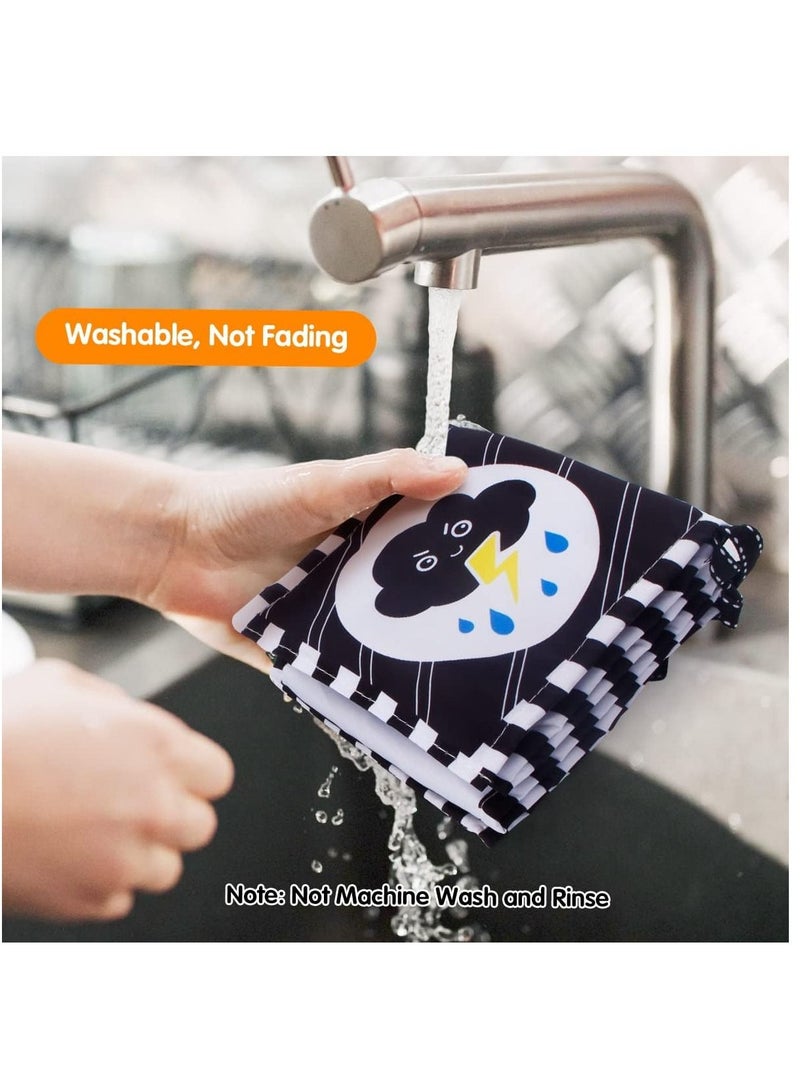 Soofam Infant Tummy Time Black and White High Contrast Baby Book Brain Development  Sensory Educational Gift For Infant Boys Girls,Baby Cloth Book With Shake Bell Ring Rattles Early Development Toy - Image 4