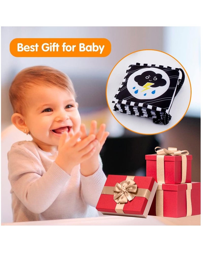 Soofam Infant Tummy Time Black and White High Contrast Baby Book Brain Development  Sensory Educational Gift For Infant Boys Girls,Baby Cloth Book With Shake Bell Ring Rattles Early Development Toy - Image 5