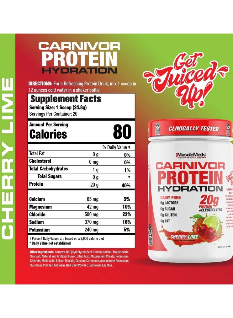 MuscleMeds Carnivor Protein Hydration Drink Powder, 20g Refreshing Protein Isolate, Lactose Free, Sugar Free, Electrolytes, Muscle Building, Recovery, Halal Certified, Cherry Lime, 20 Serve - Image 3