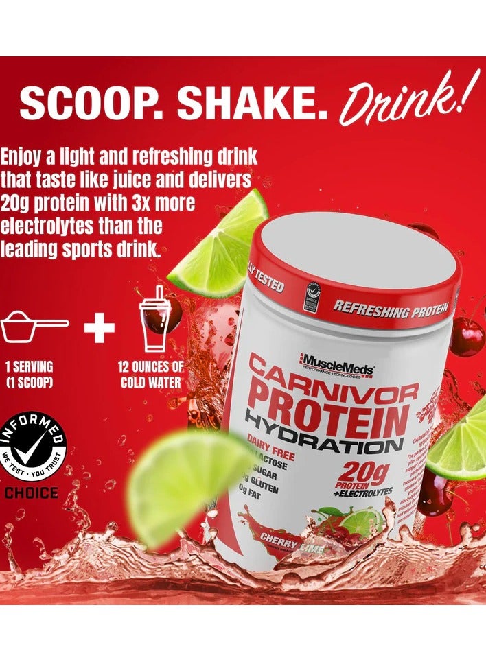 MuscleMeds Carnivor Protein Hydration Drink Powder, 20g Refreshing Protein Isolate, Lactose Free, Sugar Free, Electrolytes, Muscle Building, Recovery, Halal Certified, Cherry Lime, 20 Serve - Image 4