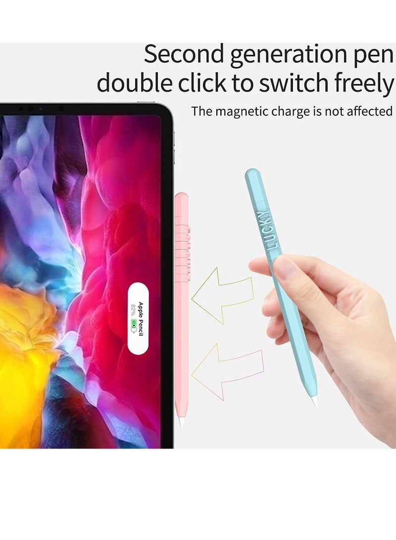 حافظة سيليكون DIY لقلم أبل، غطاء حامل من الجيل الثاني لجهاز iPad Pro مقاس 11 و 12.9 إنش، حقيبة ناعمة، حامل قبعة، و 5 أغطية واقية لرأس القلم (وردي) - Image 3