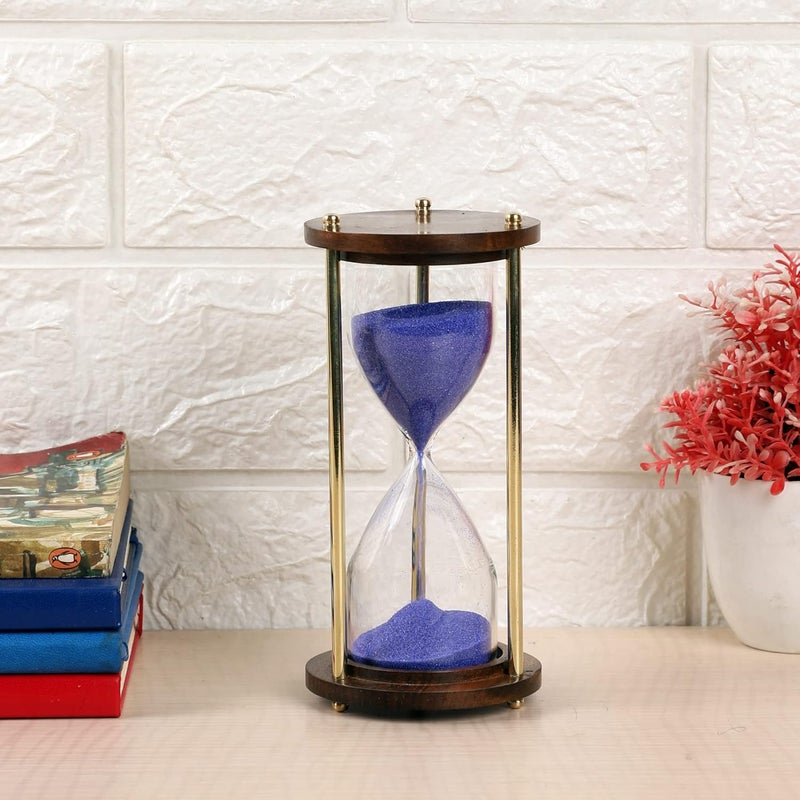 Exim Decor Exim Decor Wooden and Brass Purple Sand Timer Hour Glass Sandglass Clock Ideal for Exercise Tea Making Antique Nautical Dcor Theme Height 55 Inches 5 Minutes - Image 1