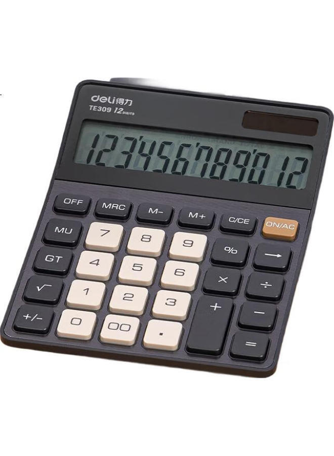 Deli Metal Panel Desktop Calculator, Dual Power Slim And Lightweight Body, Modern Office Style, 12-Digit Large Screen Display, Te309 Dark Gray - Image 2