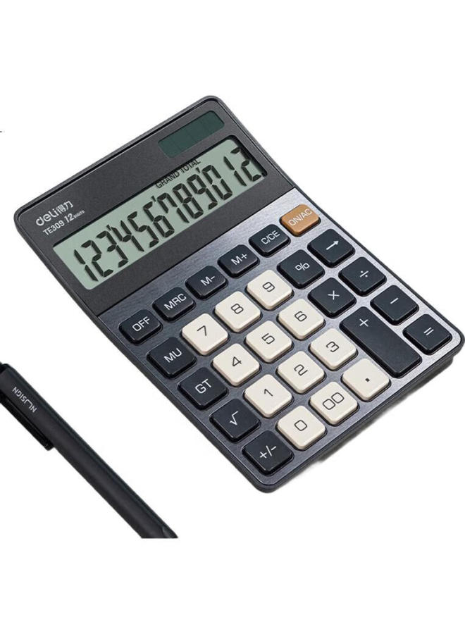 Deli Metal Panel Desktop Calculator, Dual Power Slim And Lightweight Body, Modern Office Style, 12-Digit Large Screen Display, Te309 Dark Gray - Image 3