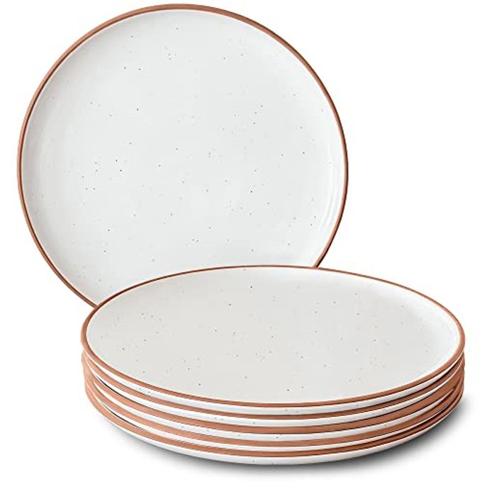 Mora Ceramic Dinner Plates Set of 6, 10 inch Dish Set - Microwave, Oven, and Dishwasher Safe, Scratch Resistant, Modern Rustic Dinnerware- Kitchen Porcelain Serving Dishes - Vanilla White