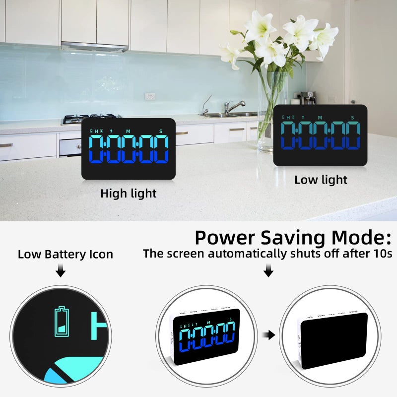 PERSUPER Kitchen Digital Timer, Count Down Up, Rechargeable, Vibration Mode Adjustable Volume and Brightness LED Display, Time Management Cook, Desk, Kids Adults Study Teaching, Kitchen Gadgets - Image 4