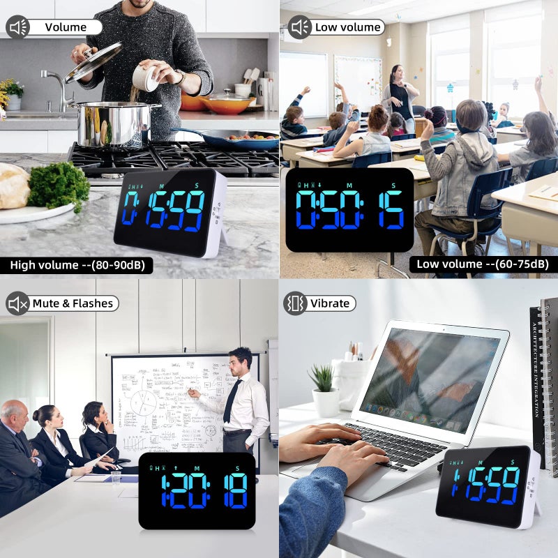 PERSUPER Kitchen Digital Timer, Count Down Up, Rechargeable, Vibration Mode Adjustable Volume and Brightness LED Display, Time Management Cook, Desk, Kids Adults Study Teaching, Kitchen Gadgets - Image 5
