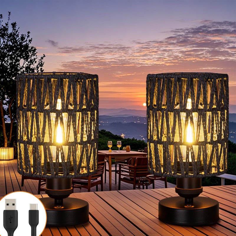 ALL FORTUNE Cordless Rechargeable Outdoor Table Lamps Battery Operated Table Lamp Stepless Dimmable for Patio Living Room and Bedroom Bulb Included Set of 2 Black - Image 2