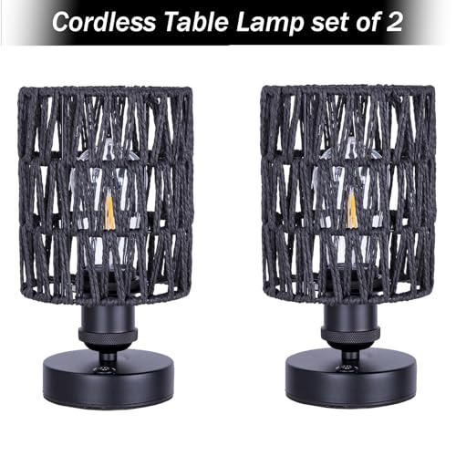 ALL FORTUNE Cordless Rechargeable Outdoor Table Lamps Battery Operated Table Lamp Stepless Dimmable for Patio Living Room and Bedroom Bulb Included Set of 2 Black - Image 3