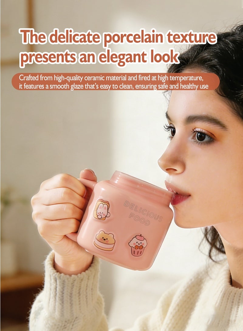 BEIRUI Ceramic Coffee Cup, Creative Cute Design, Milk Cup with Lid, Suitable for Office and Home Use - Image 2