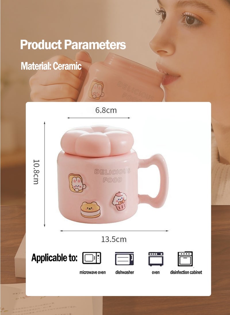BEIRUI Ceramic Coffee Cup, Creative Cute Design, Milk Cup with Lid, Suitable for Office and Home Use - Image 3