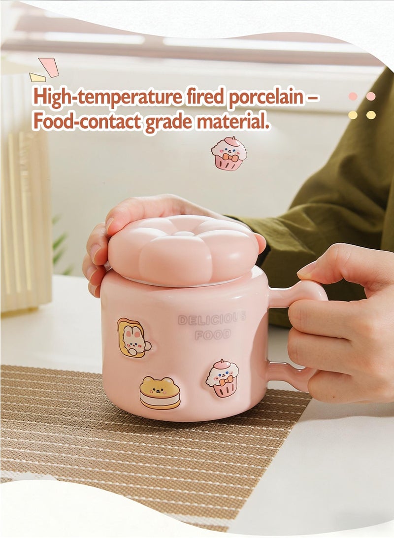 BEIRUI Ceramic Coffee Cup, Creative Cute Design, Milk Cup with Lid, Suitable for Office and Home Use - Image 4