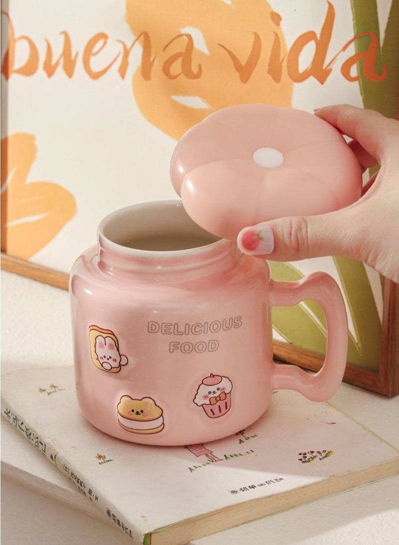 BEIRUI Ceramic Coffee Cup, Creative Cute Design, Milk Cup with Lid, Suitable for Office and Home Use - Image 1