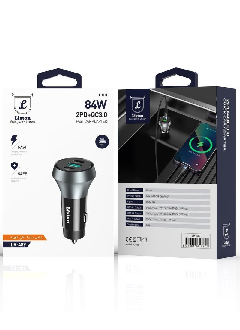 Liston - Fast Car Charger Hight Quality 2 PD Port And 1 Port USB QC 3.0 Fast Charger And Safe - Image 1
