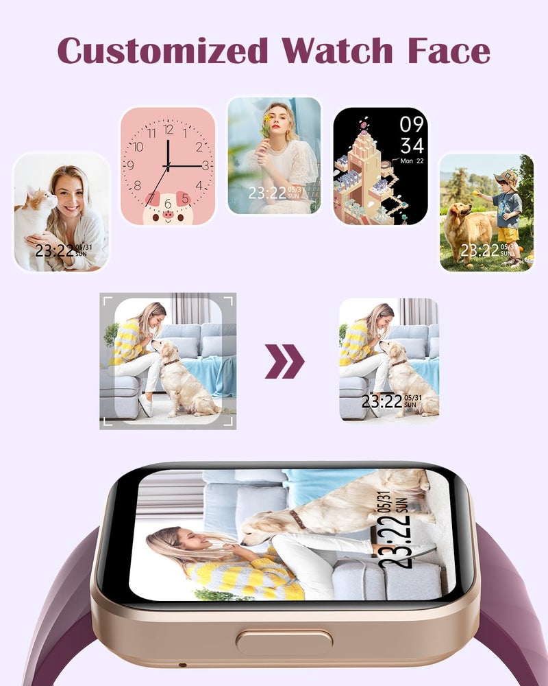 RUIMEN Smart Watches for Women Men (Answer/Make Calls) Compatible with iPhone/Android Phones, 1.85" HD Screen Fitness Tracker Heart Rate Monitor 100+ Sports Tracker Watch Waterproof (Purple) - Image 4