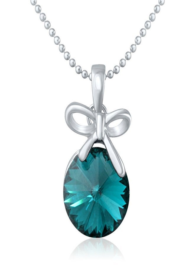 Mahi Green Bow Rhodium Plated Pendant with Chain for Women PS1194080RGre - Image 1