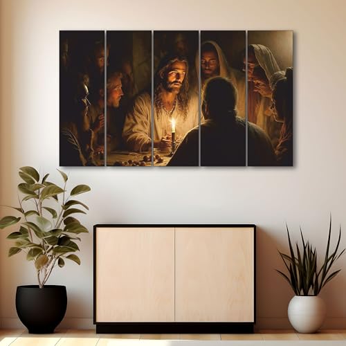The Castle Decor Jesus christ last supper assembly painting with frame Big Size(27x48) Wall art for living room,Bedroom,Drawing room,Hotels-Wooden Framed-Digital Painting - Image 1
