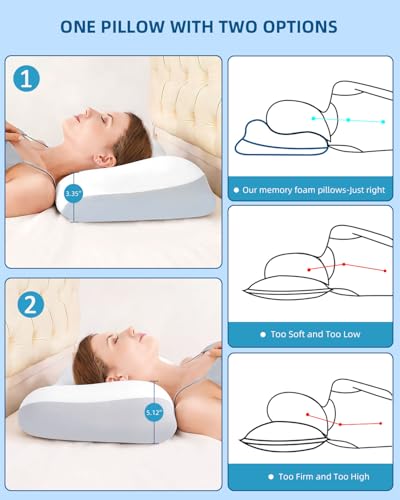 VADSBO Sleep Pillow Ergonomic Contour Design Cooling Memory Foam Pillows for Neck Support, Side & Back Sleepers Gray - Image 5