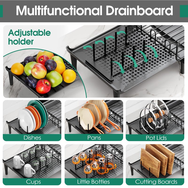 Urackify Large Extendable Dish Drying Rack, 16.93" to 26.57" Expandable Dish Rack for Kithen Counter, with Multifunctional Drainboard, Fits Any Sink, Heavy-Duty Steel Plate Drainer for Countertop Organization - Image 4