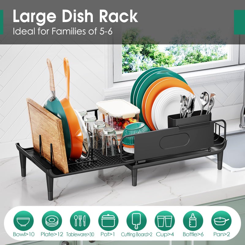Urackify Large Extendable Dish Drying Rack, 16.93" to 26.57" Expandable Dish Rack for Kithen Counter, with Multifunctional Drainboard, Fits Any Sink, Heavy-Duty Steel Plate Drainer for Countertop Organization - Image 5