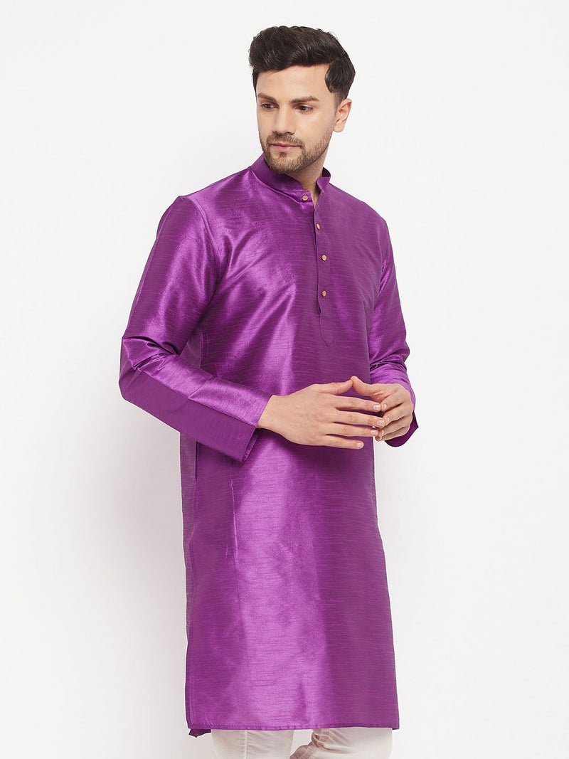 PRASHA Men's Purple Silk Blend Kurta Only - Image 2