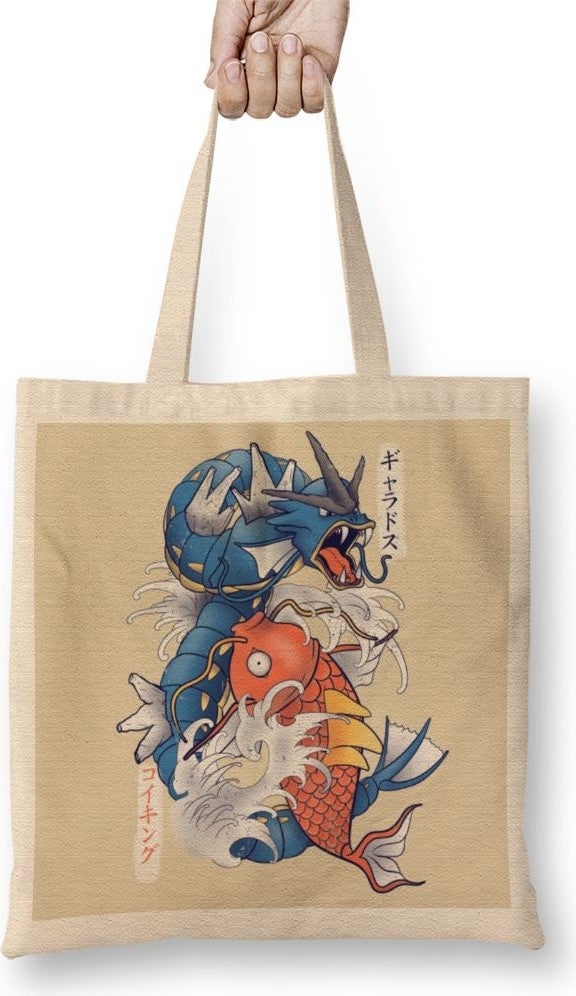 Baskı Dükkanı Print Shop Dragon Koi Fish Evolution Tote Bag Long Handle 