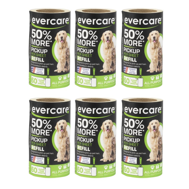 Evercare Pet Lint Roller Refill 60 Sheet Lint Refill Pack of 6