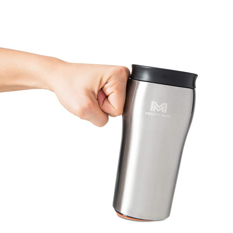 Mighty Mug  The Untippable Mug  Grips When Hit Lifts for Sips  Insulated Stainless Steel Tumbler  Cupholder Friendly  Gifts for Women Men All  Leakproof  4 Hours Hot  24 Cold  12oz  Silver