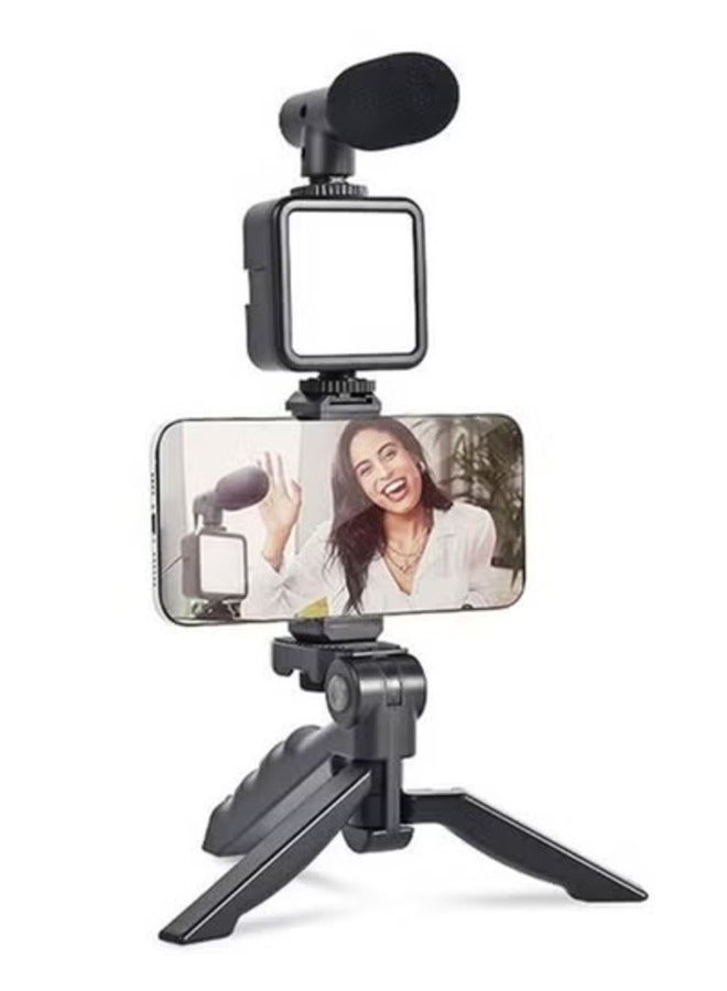 AY-49 Video Making Tripod Kit With LED Light, Microphone & Wireless Remote - Image 1