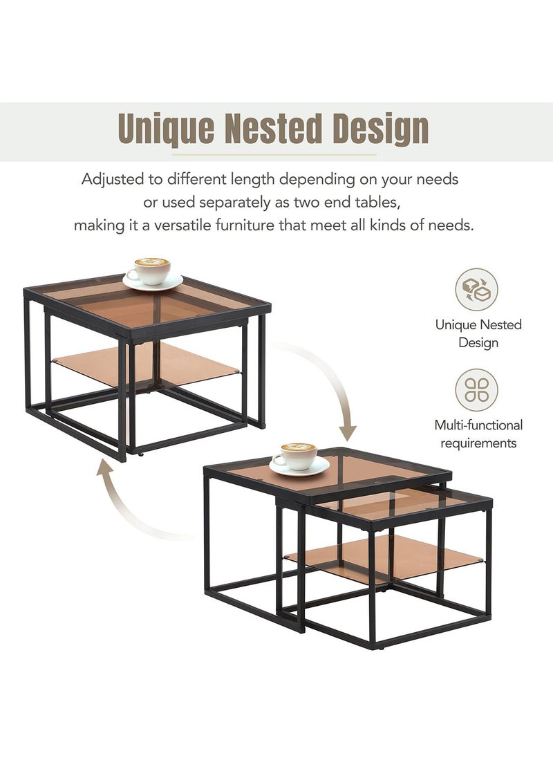 Sharpdo Modern Nested Coffee Table Set,Brown Tempered Glass  Side Table,End Table for Living Room - Image 2