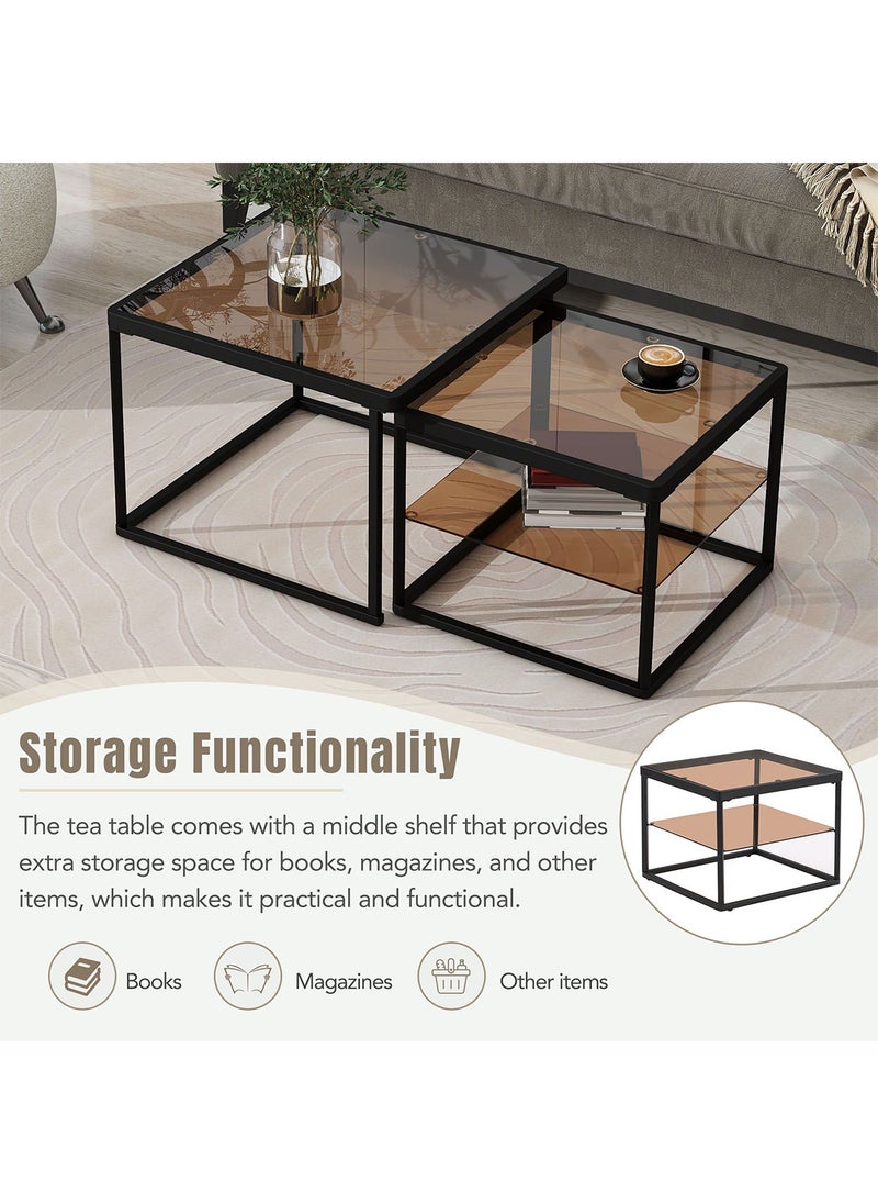 Sharpdo Modern Nested Coffee Table Set,Brown Tempered Glass  Side Table,End Table for Living Room - Image 3
