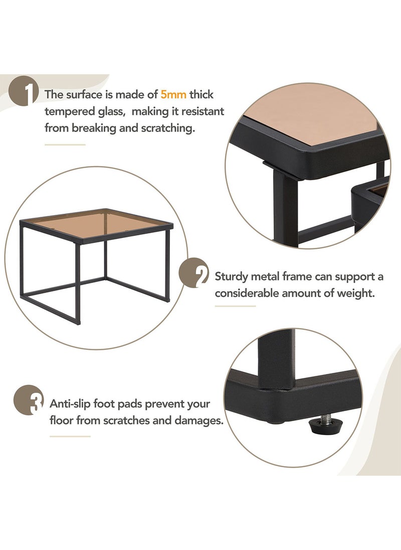 Sharpdo Modern Nested Coffee Table Set,Brown Tempered Glass  Side Table,End Table for Living Room - Image 5