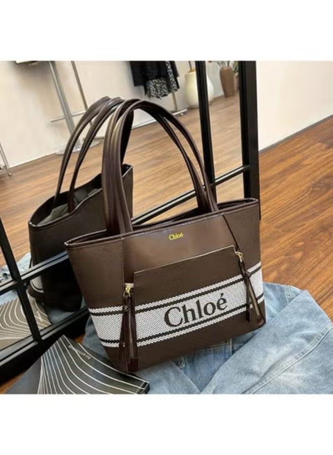 Chloe Canvas - Leather Tote：Logo Stripes, Timeless Warmth  41cm*25cm*15cm - Image 1