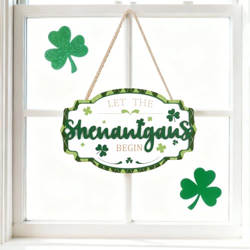 rosulasi St Patricks Day Door Sign Decorations Let The Shenanigans Begin Irish Shamrock Wreaths for Front Door Sign Wood Saint Patrick's Day Spring Hanging Decor Indoor Outdoor for Home Office Party 11.4x7in - Image 5