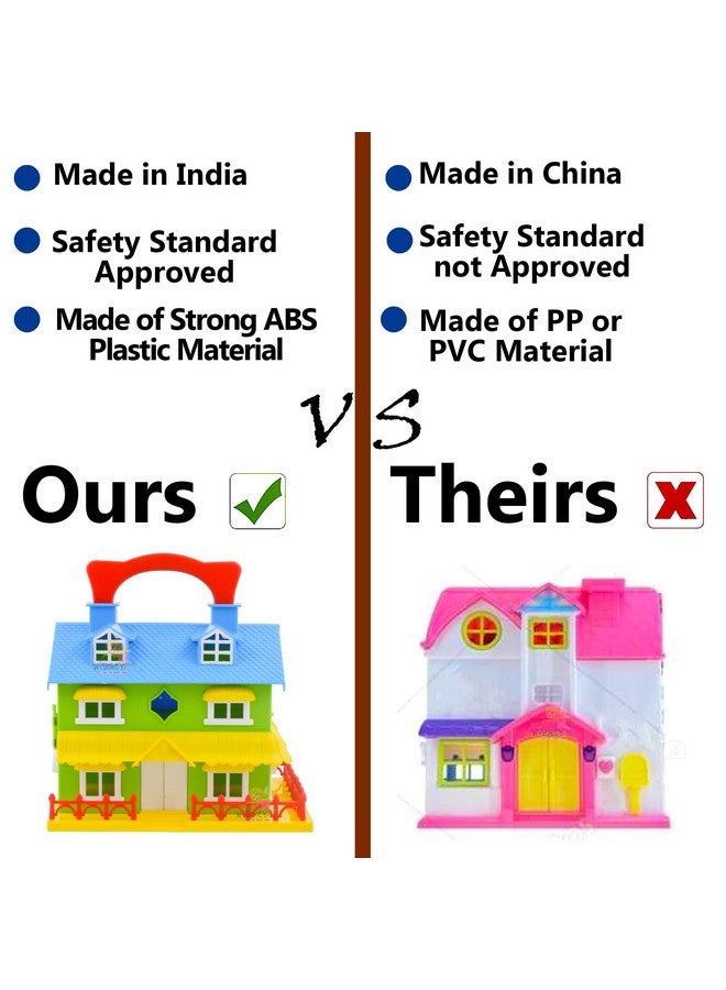 ويش كي بيت دمى بلاستيكي للأطفال من ويشكي، مجموعة لعب الأدوار، بيت دمى للبنات، مجموعة بيت دمى مع 9 ملحقات، بيت ألعاب للبنات، صنع في الهند، أخضر فاتح، 3 سنوات فأكثر (عبوة من قطعة واحدة) - Image 3