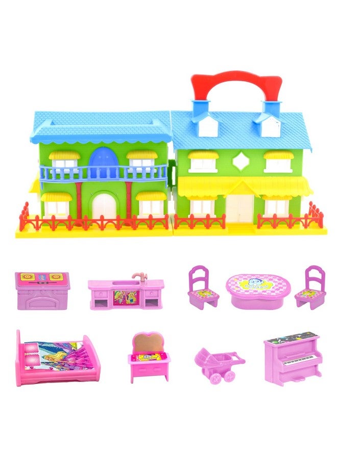 ويش كي بيت دمى بلاستيكي للأطفال من ويشكي، مجموعة لعب الأدوار، بيت دمى للبنات، مجموعة بيت دمى مع 9 ملحقات، بيت ألعاب للبنات، صنع في الهند، أخضر فاتح، 3 سنوات فأكثر (عبوة من قطعة واحدة) - Image 1
