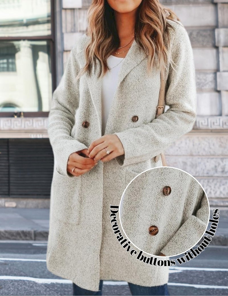 CiCiBird Women Fall Winter Long Cardigan Sweater Trendy Knit Jacket Coat Dressy Blazer Coatigan Apricot S - Image 4
