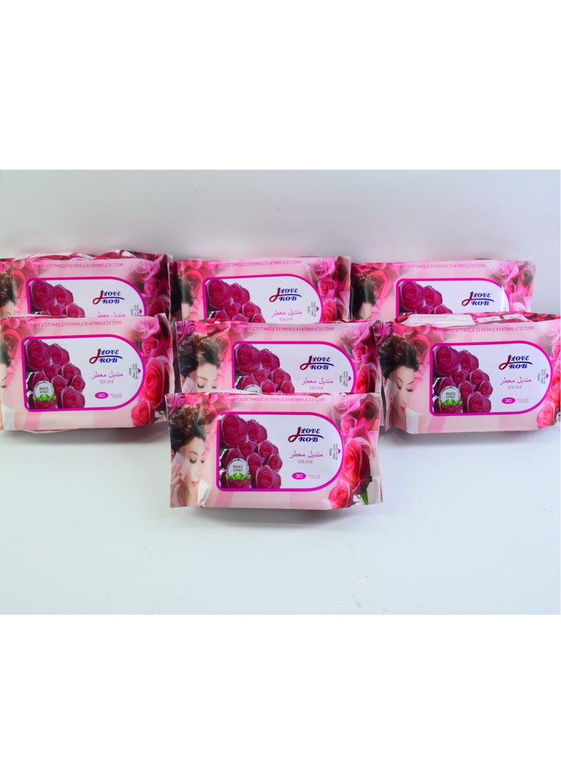 7 Pieces Loverob Facial Wipes With Rose Smell - Image 1