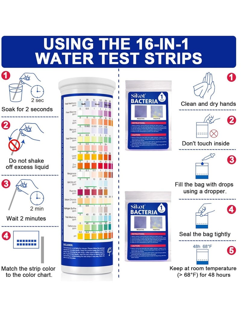 SIKOT - Drinking Water Test Kit Quick and Accurate Hard Water Test Kit for Home Tap Well and Pool 20 in 1 Water Testing Kits for Drinking Water Strips with Lead Test Kit - Image 1