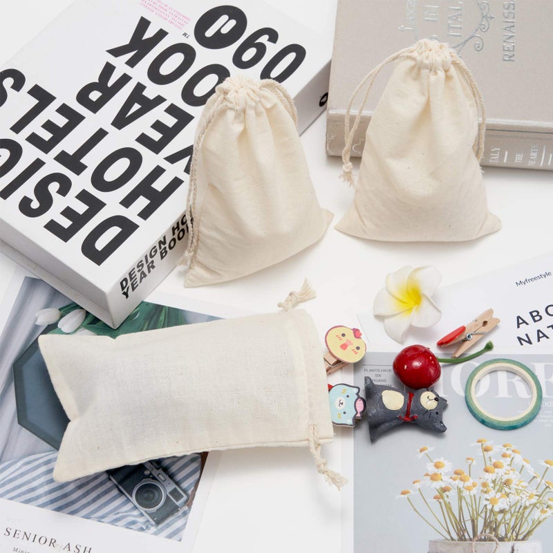 Tendwarm 20 Pieces 4x6 Inches Cotton Drawstring Bags Reusable Muslin Sachet Bag for Party Wedding Storage Home Supplies - Image 3