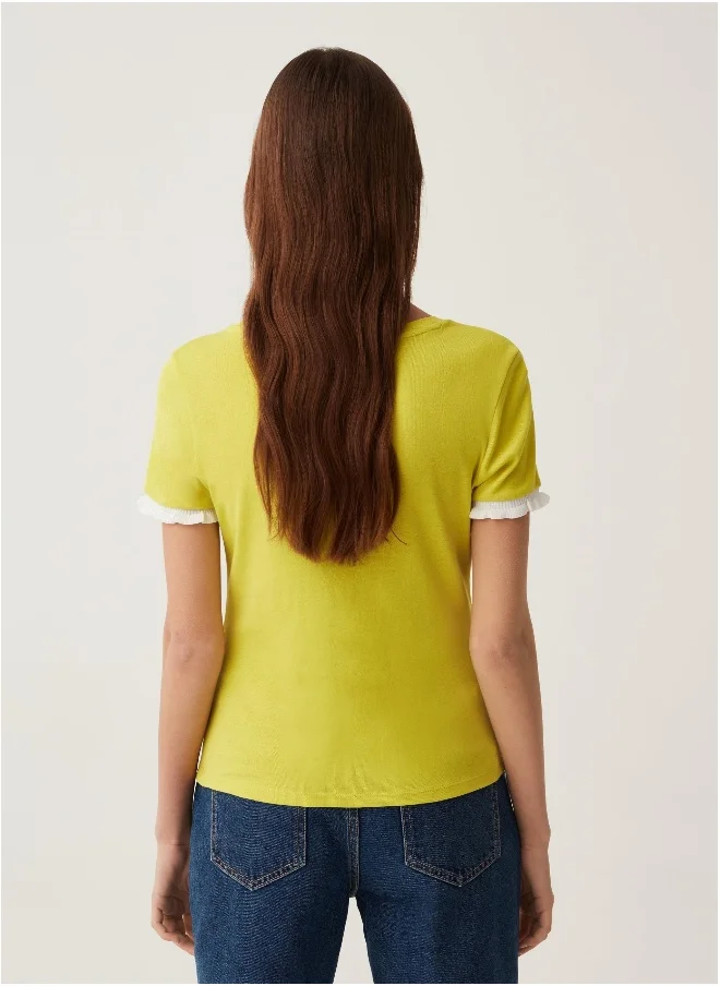 Ovs Cotton T-shirt with contrasting frill