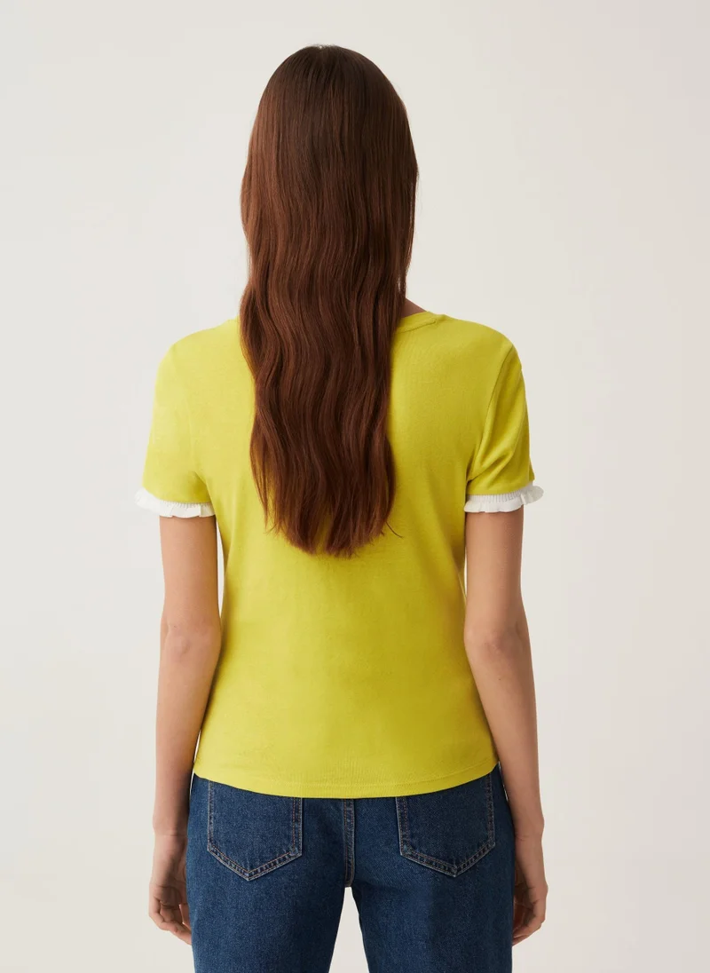 Ovs Cotton T-shirt with contrasting frill