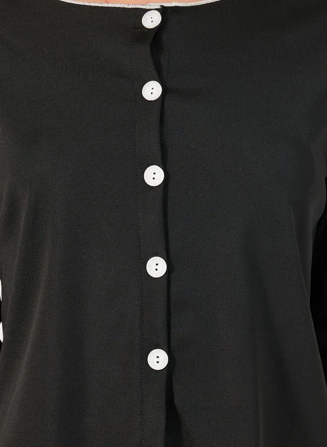 Styli Solid Long Sleeve Button Front Pajama Set