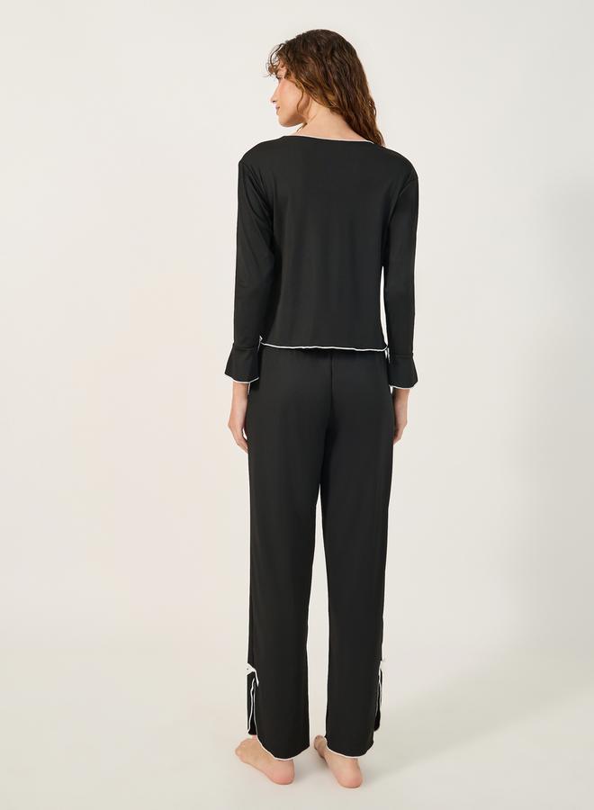 Styli Solid Long Sleeve Button Front Pajama Set  - Image 4
