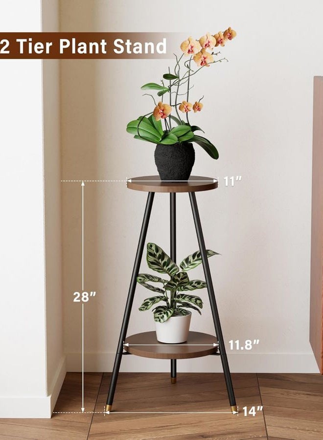 SAKSUN Plant Stand Indoor Outdoor: 2 Tier Plant Stand Indoor 28" Convertible Multi-purpose Holder - Mid Century Modern Decor - Tall Plant Table for Living Room/Balcony/Garden/Patio,Walnut - Image 3